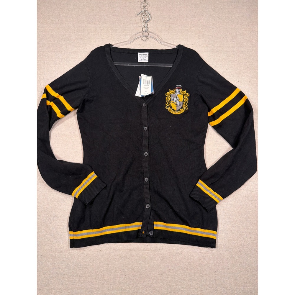 Harry Potter Hufflepuff Cardigan Black Yellow Stripe Crest XL 10522723